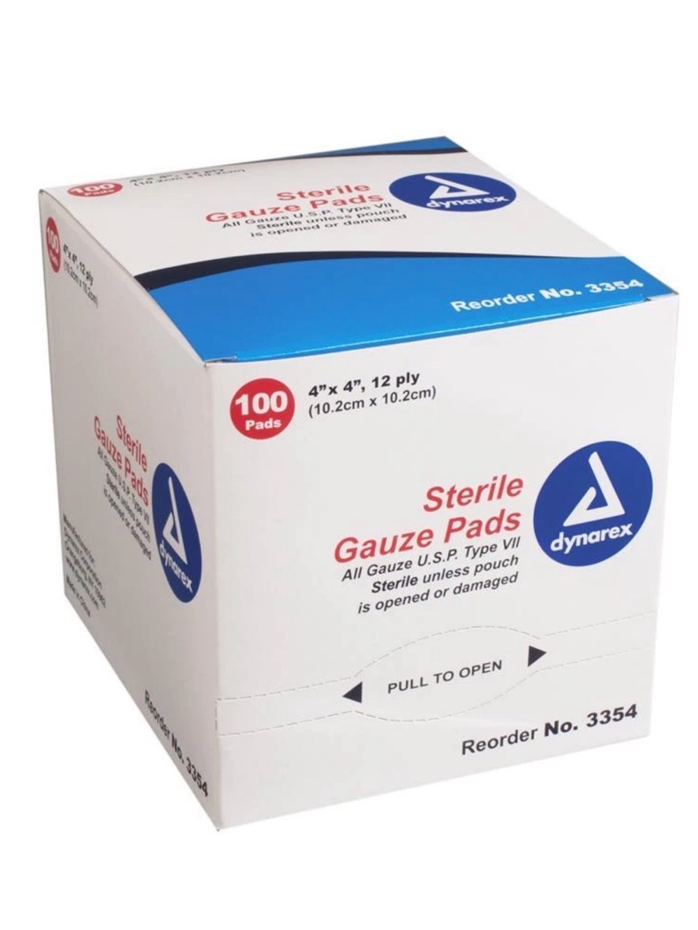 Dynarex Sterile Gauze Pad  4'' x 4'', 12-Ply, Box of 100 #3354